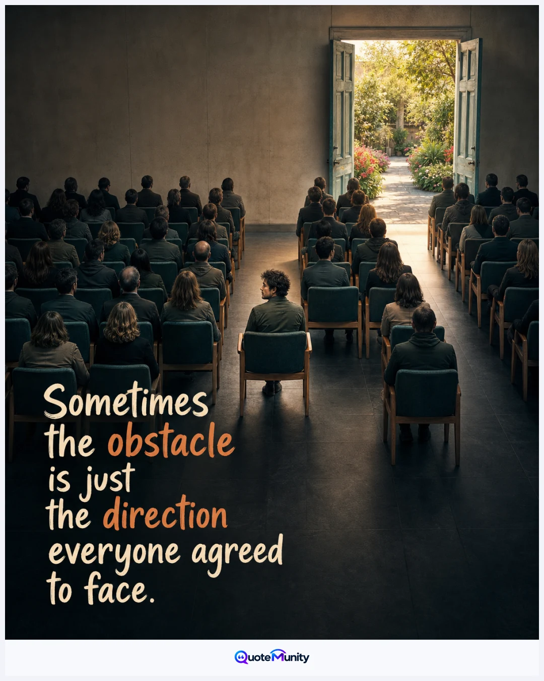 Collective assumptions can make an obstacle feel permanent; changing perspective may reveal that the path was available all along.