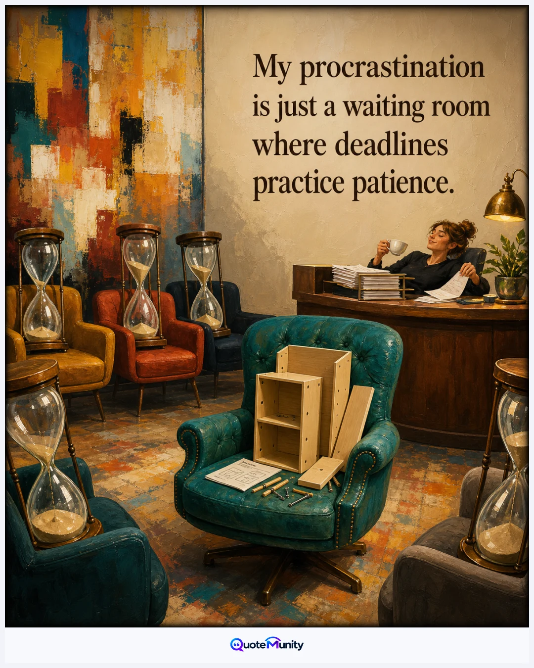 A playful excuse for delaying responsibilities, reframing avoidance as if deadlines are voluntarily waiting for progress.