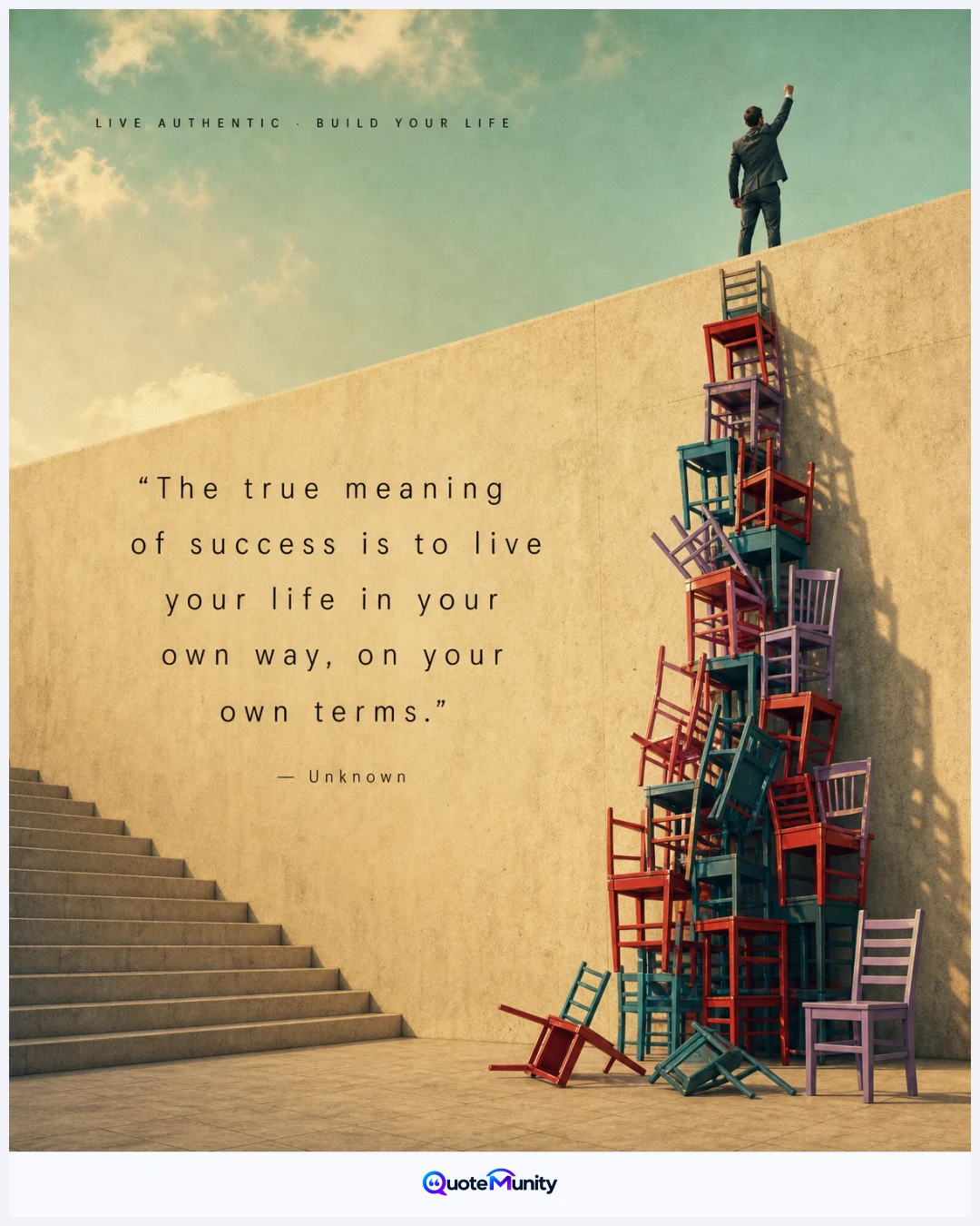 Success is portrayed as choosing an unconventional personal path rather than following the obvious route.